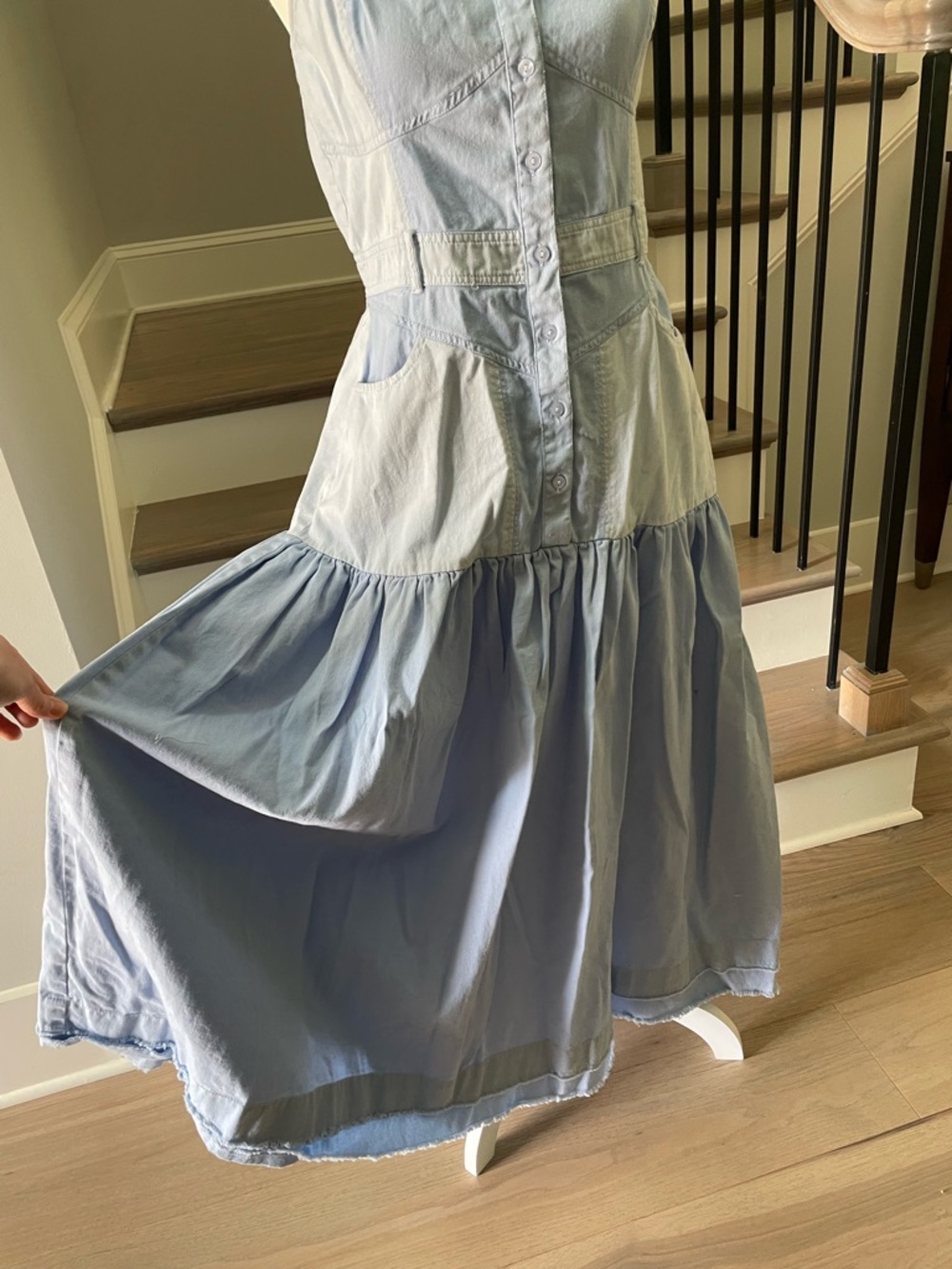 ASOS Ultimate Paneled Denim-Look Tiered Maxi Dress in Blue - Size 8 - Picture 8 of 10